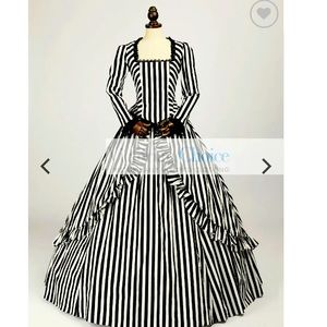 Victorian Black & White Striped Gown